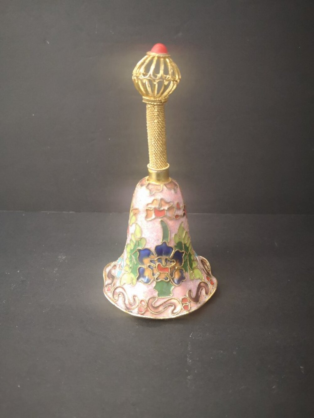 Vintage Cloisonne Metal Enamel Bell w/ Filigree Handle 4.5" Tall